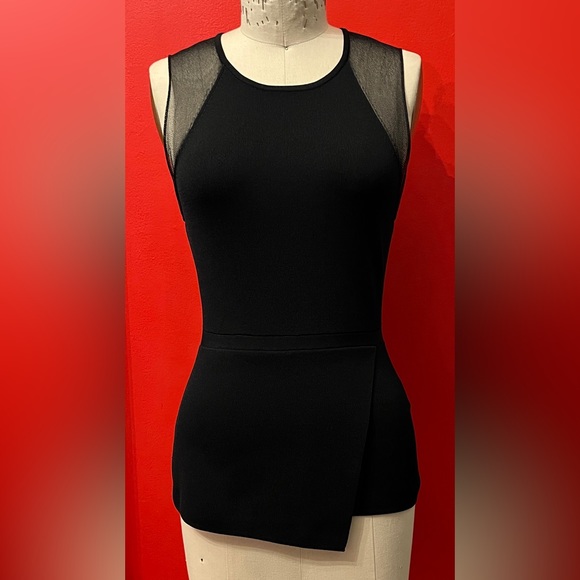 Reiss “Anabel” Sheer Detail Sleeveless Asymmetrical Peplum Waist Top In Black S - Picture 2 of 13
